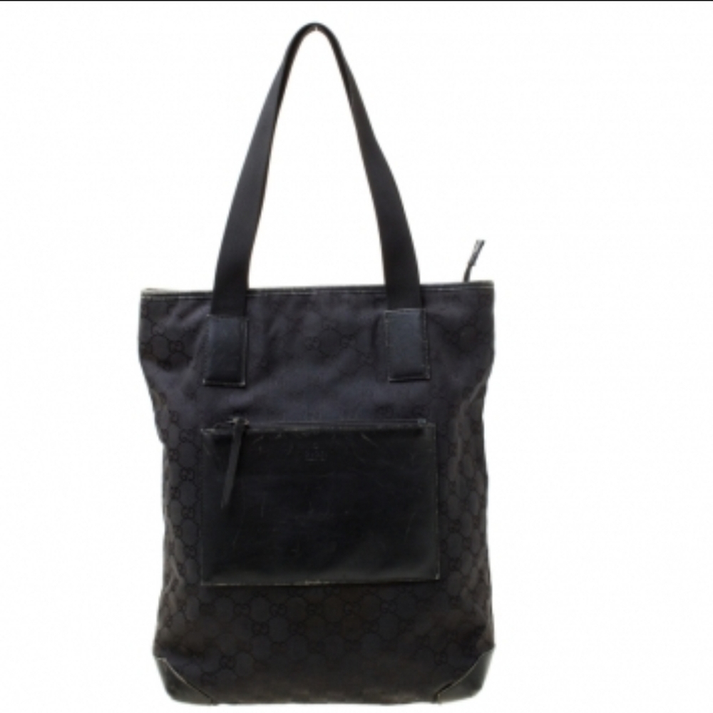 Gucci Monogram Gg Nylon Pocket Shopper Bla… - Picture 1 of 16
